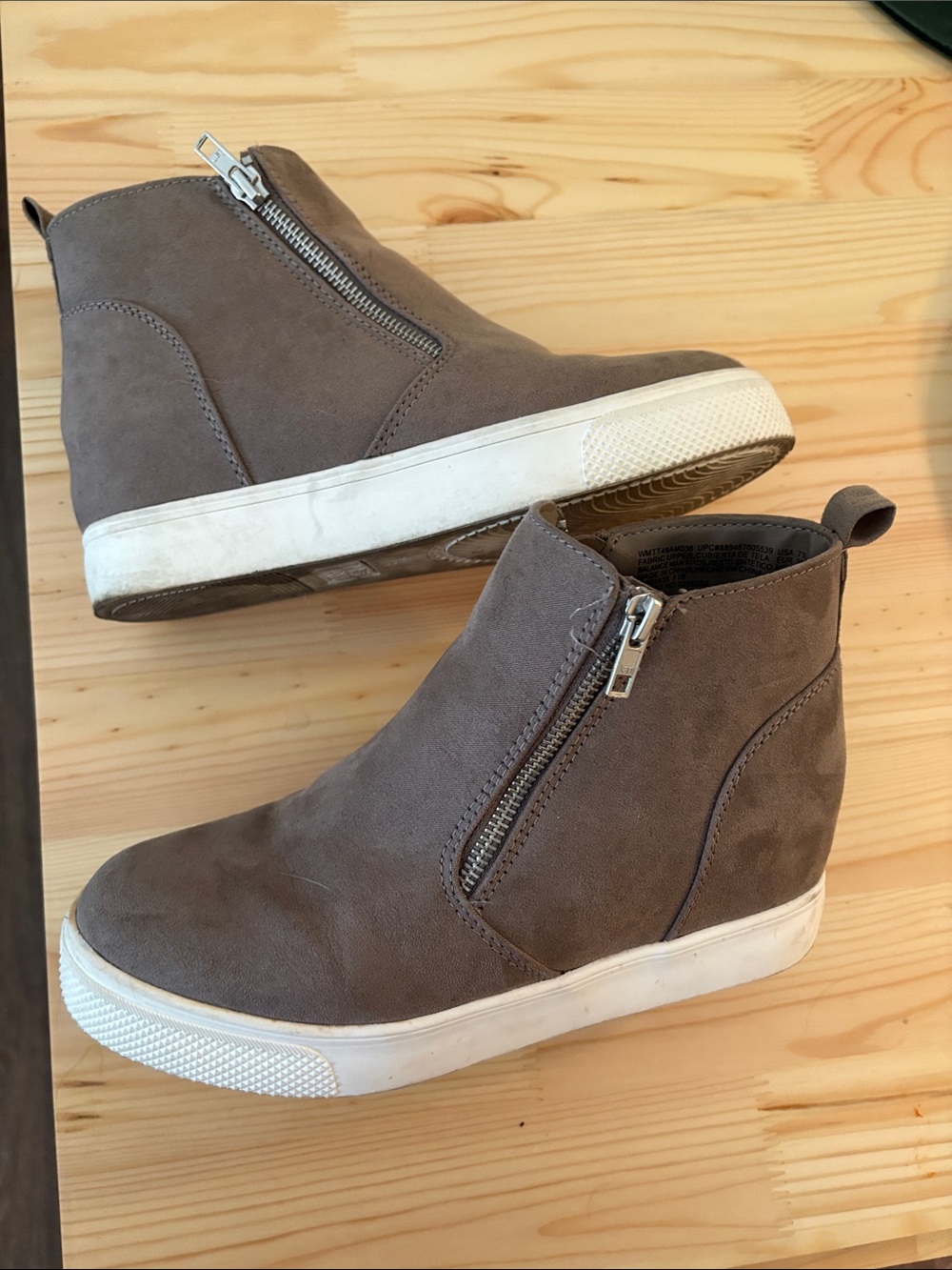 Time and Tru Taupe Wedge Sneaker Boot with Side Zip